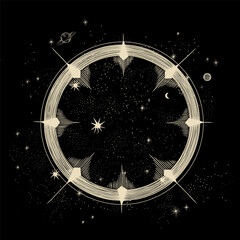 Wall Mural - Vector illustration set of moon phases. Different stages of moonlight activity in vintage engraving style. Zodiac Signs	
