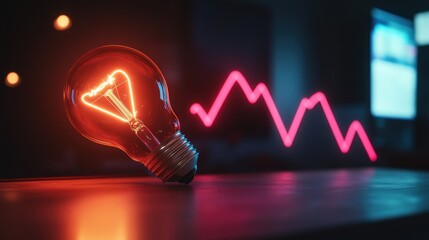 Poster - Glowing Light Bulb with Abstract Trend Graph Illustrating Concept of Innovation, Growth, and Bright Ideas in Business and Technology Settings