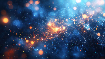 Poster - vibrant abstract representation of cosmic energy with glowing particles and interconnected lines, creating sense of depth and movement