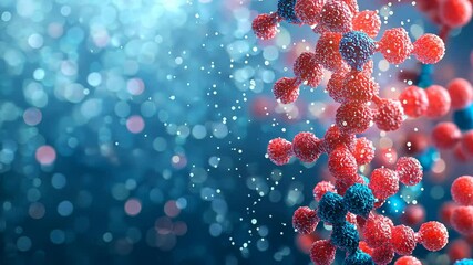 Poster - Vibrant Abstract Representation of Molecular Structures with Colorful Particles and Dynamic Lighting Effects in a Digital Environment
