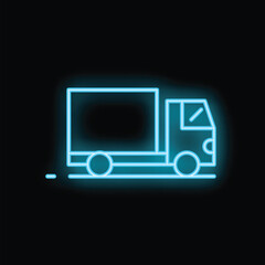 Poster - Bright blue neon outline of a delivery truck is glowing against a dark background