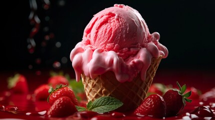 Wall Mural - A photo of a scoop of strawberry ice cream