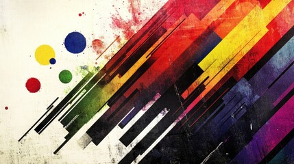 Aufkleber - Vibrant rainbow hues with TV static and bold geometric patterns, creating an abstract backdrop. 