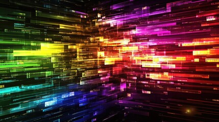 Aufkleber - Vibrant rainbow hues with TV static and bold geometric patterns, creating an abstract backdrop