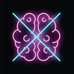 Poster - Neon sign in front of a black background depicting a brain crossed out by a large x