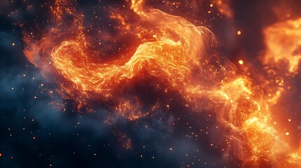 Poster - Abstract Fiery Nebula with Cosmic Dance of Hell in red orange for Science Concept of universe education.
