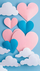 Poster - blue and pink heart is on a blue background. there are other hearts in the background