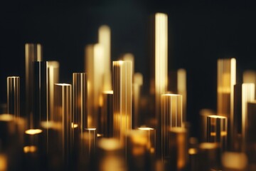 Poster - Abstract Digital Visualization of Tax Deductions Representation with Shimmering Golden Columns and Depths in a Dynamic Financial Context
