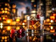 © sanom - Classic Cocktail Hour with a Manhattan on the Rocks in Silhouette Photography, Ambient Bar Lighting, Cherry Garnish, and Dark Rich Liquid Reflection