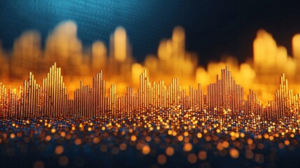 Poster - Golden chart bars rising from a sparkling surface representing investment growth