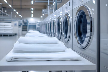 Professional laundry service provides clean white linens for institutions and industries