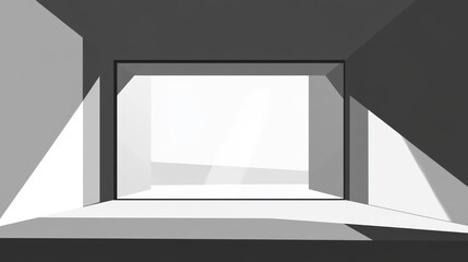 Poster - A minimalist architectural space with light and shadow interplay through a window.