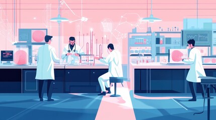 A group of scientists are working in a lab, with one of them holding a brain
