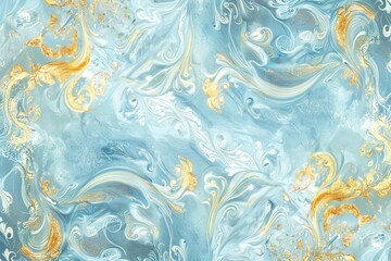 Poster - A blue and gold swirl pattern with a gold and white flower