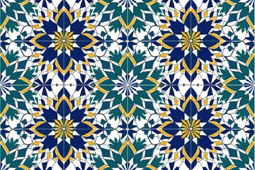 Poster - A blue and yellow flower pattern is shown in a white background