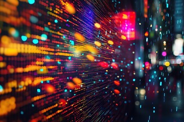 Poster - A colorful, abstract image of a cityscape with bright lights