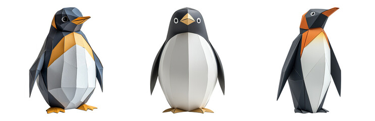 Wall Mural - Polygonal Penguin Characters in Various Poses Isolated on transparent background