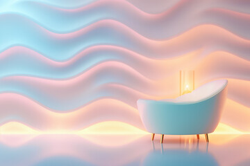 Poster - A serene room designed with a stylish armchair, illuminated by soft light that creates a calming atmosphere