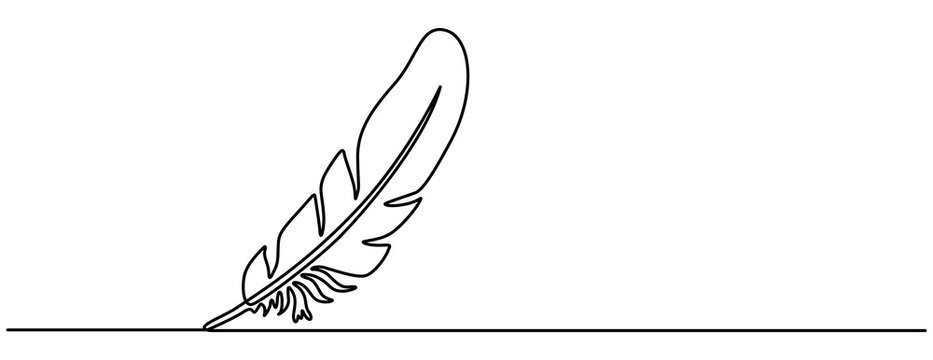 Continuous one Line Drawing of Feather Icon. Hand Drawn Symbol Vector Illustration. Continuous hand drawn for bird feather on white background. Poetry Flat & Line Icon 