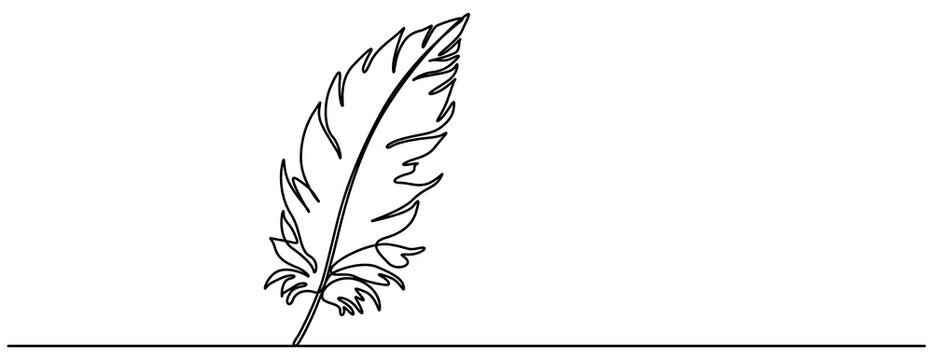 Continuous one Line Drawing of Feather Icon. Hand Drawn Symbol Vector Illustration. Continuous hand drawn for bird feather on white background. Poetry Flat & Line Icon 