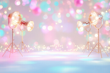 Poster - Tripod spotlights cast a colorful bokeh background, creating a vibrant and artistic atmosphere