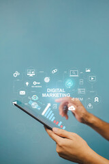 Wall Mural - digital marketing business analytics technology concept. website adertisement social media network, 
