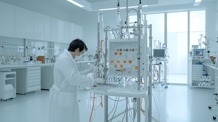 Poster - Dedicated Researcher Studying Effects of Experimental Medicinal Compound in Sterile Laboratory Setting with Various Scientific Instruments and Equipment to Gather Detailed Data and Insights