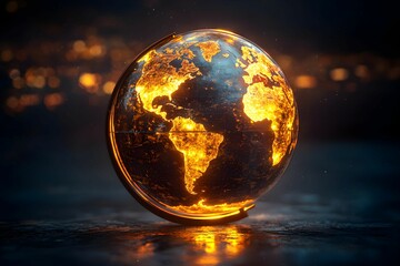Poster - Glowing globe illuminates the Earth with a fiery orange hue