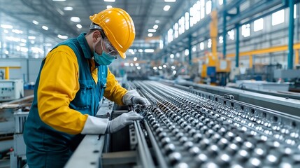 Aufkleber - Experienced Mechanical Engineer Diligently Troubleshooting Malfunctioning Industrial Conveyor Belt Determination on Their Face Soft Natural Lighting Gritty Utilitarian Environment