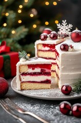 Wall Mural - Festive dessert display with rich layers and festive decorations during winter celebrations