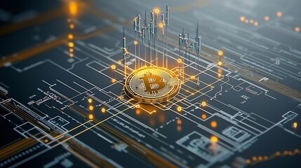 Aufkleber - Visually striking cryptocurrency graph illuminated by the soft ambient light of golden hour with delicate shadows adding depth and dimension executed in a minimalist Scandinavian inspired aesthetic