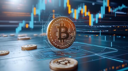 Leinwandbilder - Captivating Bitcoin Cryptocurrency Market Data Visualization with Pulsing Geometric Shapes Bold Color Shifts and Cyberpunk Influenced Aesthetic