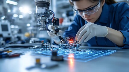 Poster - A dramatic high contrast lighting dramatizes the focused expression of an industrial engineer as they troubleshoot a piece of specialized equipment