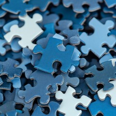 Poster - Close-up of blue jigsaw puzzle pieces.