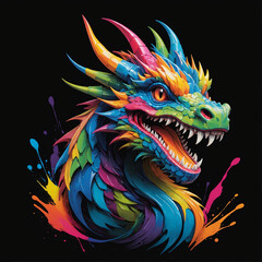  Stunning colorful dragon illustration with intricate details, perfect for t-shirt print or artistic merchandise design