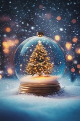 Poster - Beautiful snow globe featuring a decorated Christmas tree in a winter setting