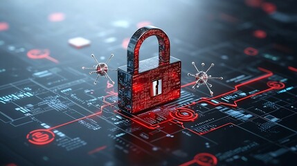 Leinwandbilder - Quantum Encrypted Digital Lock Icon Symbolizing Advanced Cybersecurity and Data Protection in the Digital Age  High Tech Geometric Pattern Representing Futuristic Quantum Encryption Technology