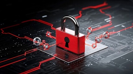 Aufkleber - Digital padlock surrounded by quantum data streams emphasizing the secure nature of information in the realm of quantum computing