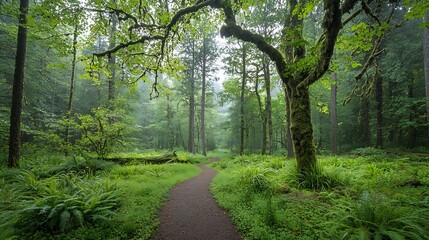 Poster - Lush and vibrant forest landscape with a tangle of vines moss covered trees and a dense untamed undergrowth showcasing the complexity and beauty of natural ecosystems