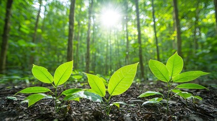 Leinwandbilder - Lush verdant foliage with sunlight filtering through the canopy creating a serene and picturesque forest scene that showcases the beauty and vitality of a thriving natural ecosystem