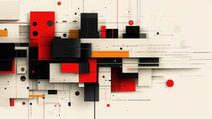 Poster - Abstract Geometric Composition Featuring Bold Red, Black, and White Shapes with Linear Elements for Modern Graphic Design Projects