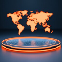 Poster - Glowing world map hologram on futuristic platform.