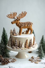 Canvas Print - Deliciously decorated gingerbread cake featuring a moose and winter scenery for festive gatherings