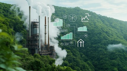 Poster - Powerful Renewable Energy Plant in Lush Green Landscape Showcasing Innovative Technology and Environmental Impact Metrics for Sustainable Future