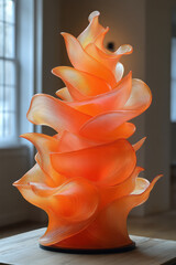 Aufkleber - A flowing composition of orange glass petals overlapping elegantly, creating a luminous abstract form,