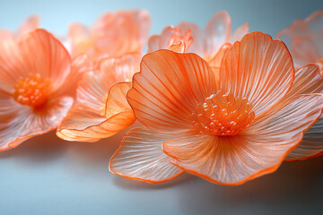 Aufkleber - A minimalist composition of orange glass petals fanned out in a dynamic, radiant design,