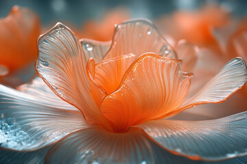 Aufkleber - A creative arrangement of translucent orange glass petals curling inward to form a mesmerizing centerpiece,