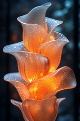 Aufkleber - A modern interpretation of orange glass petals, forming an abstract organic sculpture with glowing edges,