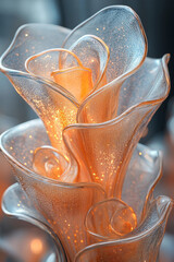 Aufkleber - A modern interpretation of orange glass petals, forming an abstract organic sculpture with glowing edges,