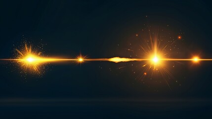 Poster - Celestial Yellow Explosion Displaying Light Effects and Sparkles Against a Dark Background, Perfect for Abstract Art or Design Projects